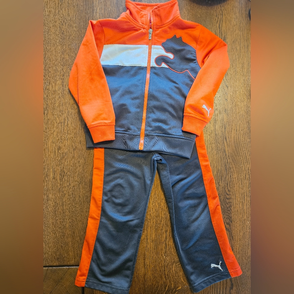 Puma Kids Orange and Gray Tracksuit, Size 4
